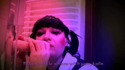 Innocent Pati pigtails tranny slut first time sucking cock like a whore - dildo training
