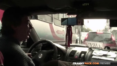 Stunning tranny with blue panties getting a facial in public