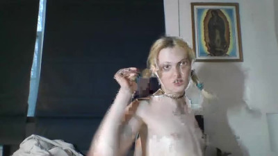 trans slut jerks on cam