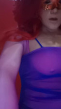 Sexy shemale crossdresser in highheels purple minidress girl facemask