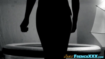 Nasty TS Jamie French pissing before cumshot solo
