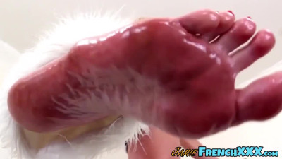 Deviant Jamie French bouncing on big black dildo