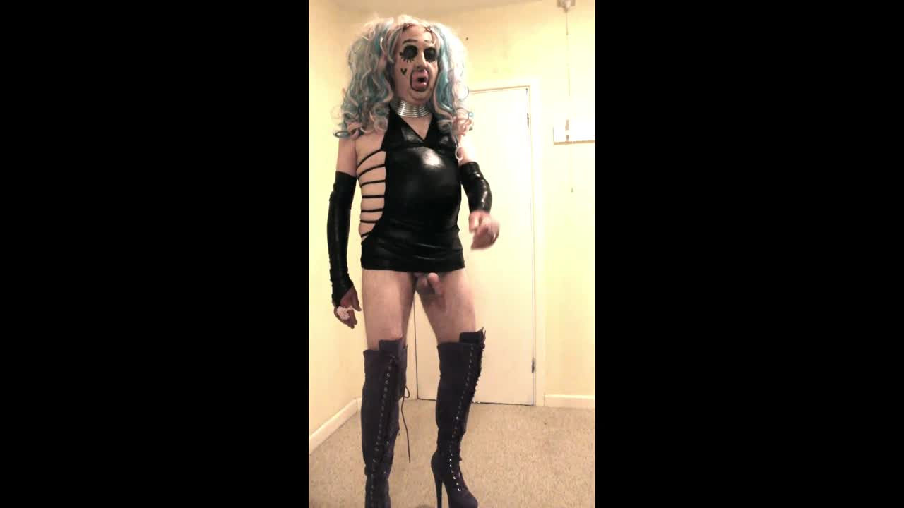 Watch Pink haired slut in black dress Shemale Porn Videos | TranSexBig.