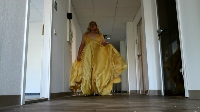 My champagne silk dress on display, a whirlwind of emotions