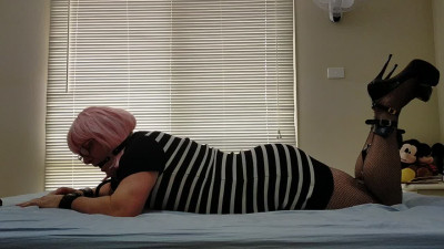 DAISY HOGTIED IN TIGHT BLACK AND WHITE DRESS