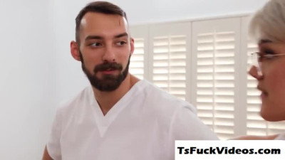 Busty tranny Daisy Taylor gets ass fingered and barebac