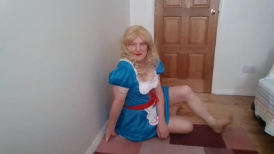 Looking down the top of my cute blue outfit with no bra on