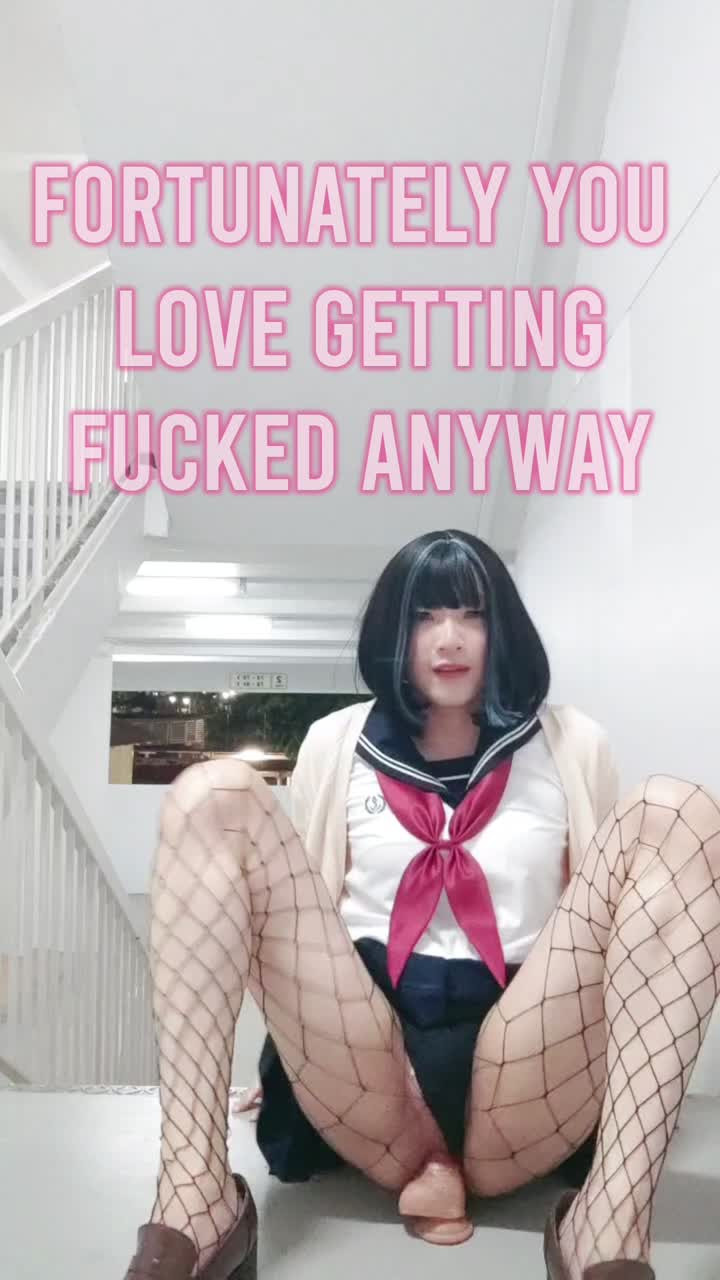 Watch chinese sissy in school uniform caught masturbating with a dildo in public (sissy captions) Shemale Porn Videos | TranSexBig.