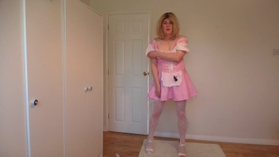 Taking off my pink costume with white pantyhose