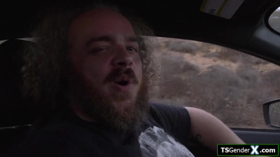 TSgenderX.com - Busty trans hitchhiker Brittney Kade barebacked by stranger