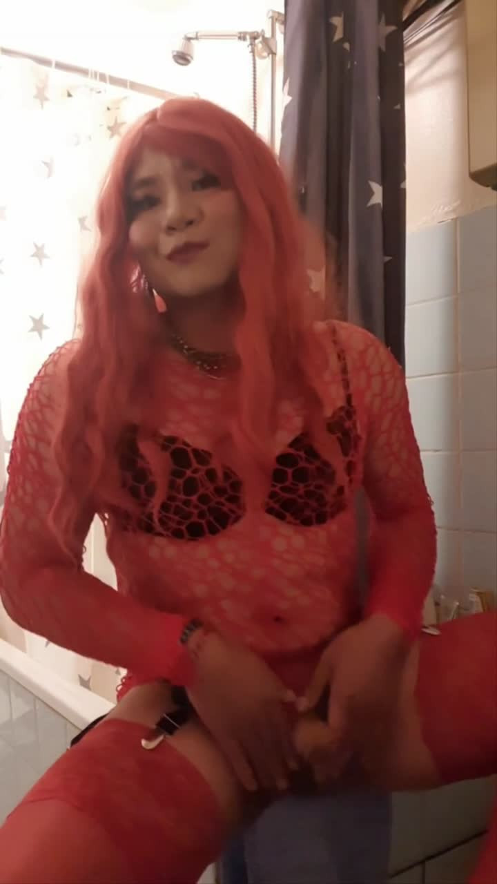 Watch Red Sissy plays with her clit and cum Shemale Porn Videos | TranSexBig.