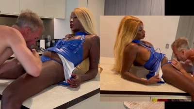 Ebony tranny mistress fucks her bf's ass in the kitchen