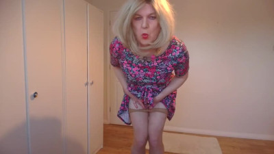 Nude pantyhose, summer dress and heels