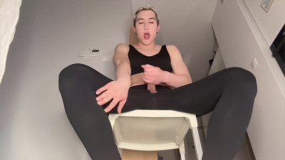 Cock worship from blonde asian femboy and tentacle dildo in leggins
