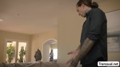 Trans model Ava Holt throats and rides Ruckus long thick cock