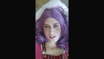 Big sissy dick in small white panties and cum on her fa