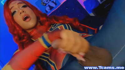 Shemale In Costume Masturbates Her Cock