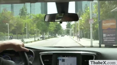 Sexy ts hitchhiker Riley Mitchell suck and fuck drivers cock
