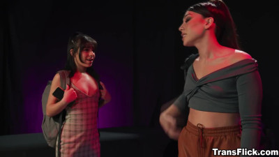 Couple Aria and Kasey stumble into a dimly lit BDSM sex dungeon