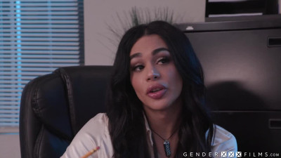 My big tits TS boss put her dick in my face