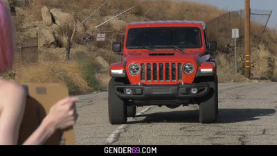Pink hair TS girl Claire Tenebrarum rides on strangers cock
