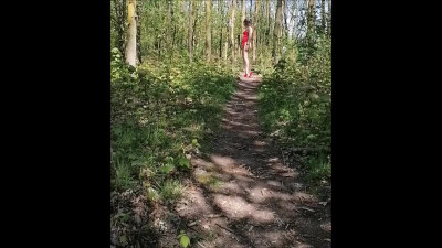 walk in red swimsuit and heels