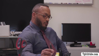 Transgender boss lets her black worker fuck her ass in office