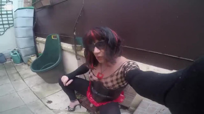Smoking and pissing mature shemale