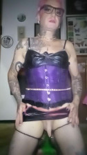 Cross Dresser: Lady magenta masturbating