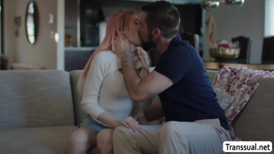 Bearded dude fucks the ass of pink haired shemale stepdaughter