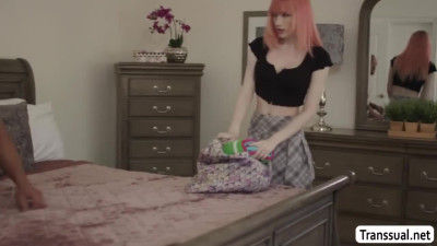 Big ass shemale gets butt fucked by her black stepbrother