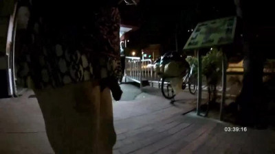 night public walk and cum