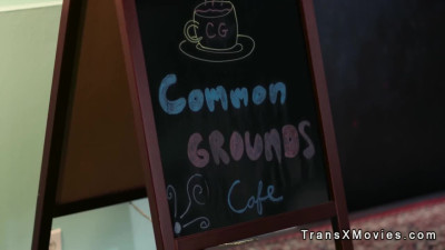 Beardy man fucking shemale barista