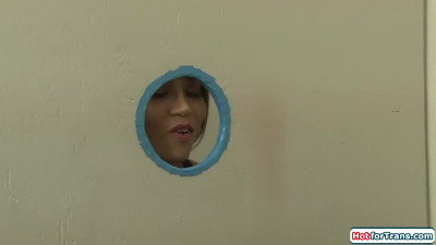 HotforTrans.com - Big tits shemale Tori Mayes gloryhole bj and anal rides cock