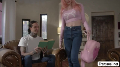 Handsome dude got seduced by the big ass of his TS stepsister