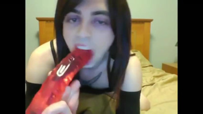 cd buries double ended dildo in her ass