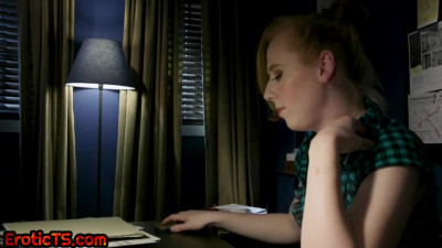Shemale dom secretary torments rimming boss with electrosex