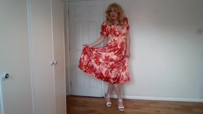 Spreading my ass cheeks in a sexy red dress and white G-string