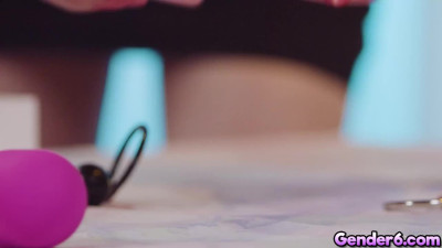 Naughty Whitney Wright blowjob TS Izzy Wilde under the table