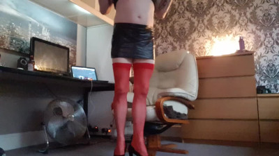Rachel red stockings & mini skirt dance