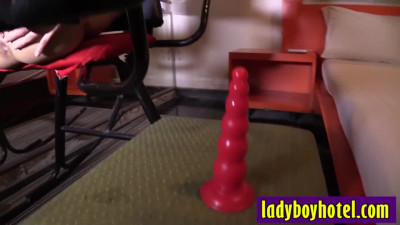 Deep anal sex with shemale on sex chair and tight tranny enjoyed deep anal