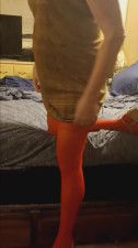 In red stockings fucking myself