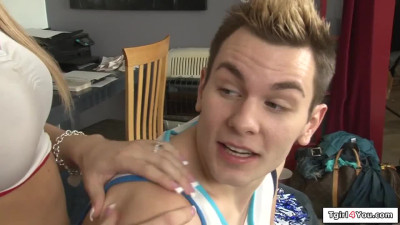 Busty trans cheerleader Aubrey Kate gets bj and anal fucked