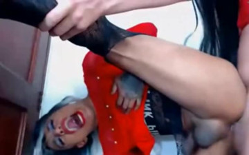 shemale fuck shemale and cum on face