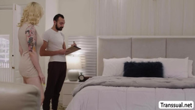 Handsome bed seller gets his ass bang by Tranny customer