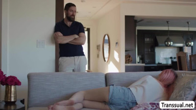 Busty shemale stepdaughter analed comfort by her Stepfather