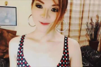 cute asian shemale jerks off on camera