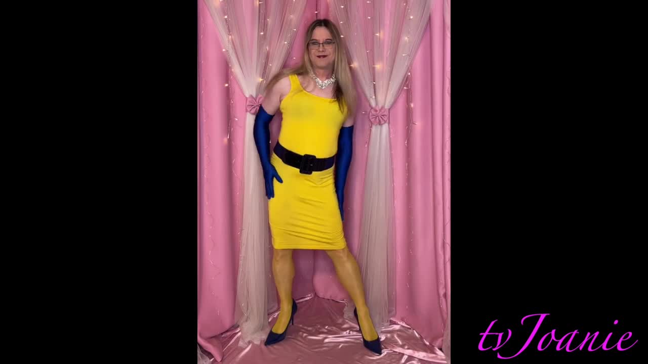 Watch Joanie - Yellow Pencil Dress Striptease Shemale Porn Videos | TranSexBig.
